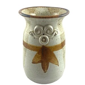 Vintage Studio Pottery Vase Brown Banded Glaze Signed Stoneware Art Pottery 6.5”